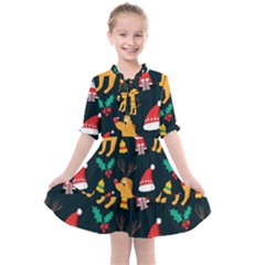 Funny Christmas Pattern Background Kids  All Frills Chiffon Dress by uniart180623