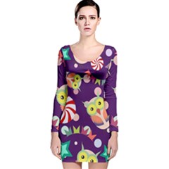 Owl-pattern-background Long Sleeve Velvet Bodycon Dress by uniart180623