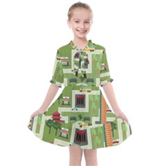 City-seamless-pattern Kids  All Frills Chiffon Dress by uniart180623