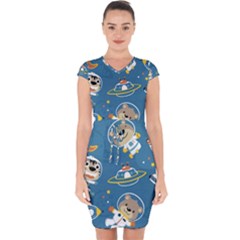 Seamless-pattern-funny-astronaut-outer-space-transportation Capsleeve Drawstring Dress  by uniart180623