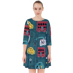 Seamless-pattern-hand-drawn-with-vehicles-buildings-road Smock Dress by uniart180623