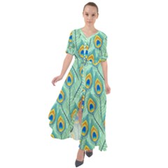 Lovely-peacock-feather-pattern-with-flat-design Waist Tie Boho Maxi Dress