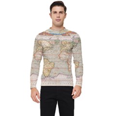 Old World Map Of Continents The Earth Vintage Retro Men s Long Sleeve Rash Guard