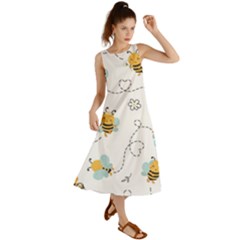 Bee Art Pattern Design Wallpaper Background Print Summer Maxi Dress