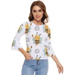 Art Bee Pattern Design Wallpaper Background Bell Sleeve Top