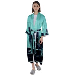 Buildings City Urban Destruction Background Maxi Satin Kimono by uniart180623