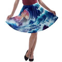 Storm Tsunami Waves Ocean Sea Nautical Nature A-line Skater Skirt