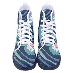 Waves Flowers Pattern Water Floral Minimalist Kid s High-top Canvas Sneakers by uniart180623