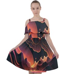 Fire Flame Burn Hot Heat Light Burning Orange Cut Out Shoulders Chiffon Dress by uniart180623