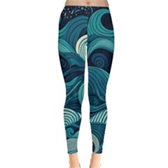 Waves Ocean Sea Abstract Whimsical Abstract Art Everyday Leggings  by uniart180623