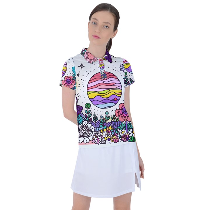 Rainbow Fun Cute Minimal Doodle Drawing Unique Women s Polo Tee