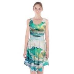 Waves Ocean Sea Tsunami Nautical Art Racerback Midi Dress by uniart180623