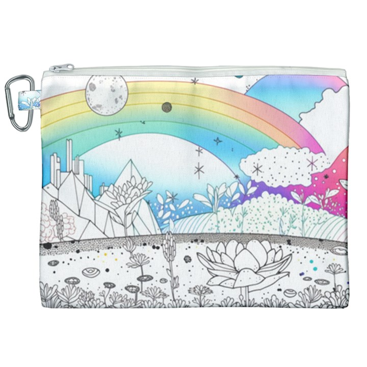 Rainbow Fun Cute Minimal Doodle Drawing Arts Canvas Cosmetic Bag (XXL)