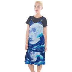 Waves Ocean Sea Tsunami Nautical Blue Camis Fishtail Dress by uniart180623