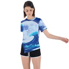 Waves Ocean Sea Tsunami Nautical Blue Asymmetrical Short Sleeve Sports Tee by uniart180623