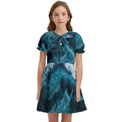 Tsunami Waves Ocean Sea Water Rough Seas Kids  Bow Tie Puff Sleeve Dress by uniart180623