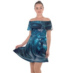 Tsunami Waves Ocean Sea Water Rough Seas Off Shoulder Velour Dress by uniart180623