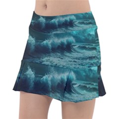 Waves Ocean Sea Tsunami Nautical Blue Sea Art Classic Tennis Skirt by uniart180623