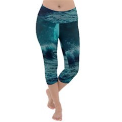 Waves Ocean Sea Tsunami Nautical Blue Sea Art Lightweight Velour Capri Yoga Leggings by uniart180623