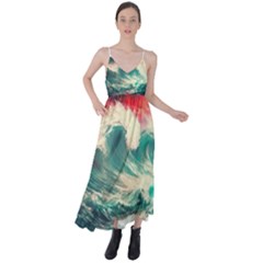 Storm Tsunami Waves Ocean Sea Nautical Nature Painting Tie Back Maxi Dress