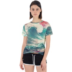 Storm Tsunami Waves Ocean Sea Nautical Nature Painting Open Back Sport Tee by uniart180623