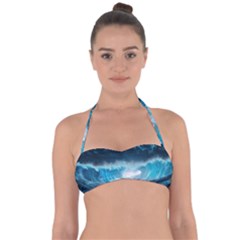 Thunderstorm Storm Tsunami Waves Ocean Sea Tie Back Bikini Top by uniart180623