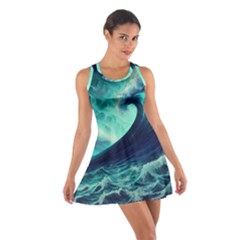 Ai Generated Waves Ocean Sea Tsunami Nautical Fantasy Cotton Racerback Dress by uniart180623