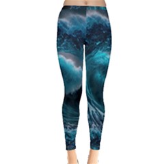 Tsunami Waves Ocean Sea Water Rough Seas Inside Out Leggings by uniart180623