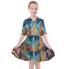 New York Confetti City Usa Kids  All Frills Chiffon Dress by uniart180623