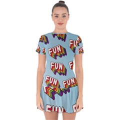 Fun Word Inscription Rainbow Pattern Drop Hem Mini Chiffon Dress