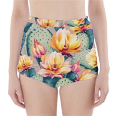 Prickly Pear Cactus Flower Plant High-waisted Bikini Bottoms by Ravend