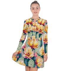 Prickly Pear Cactus Flower Plant Long Sleeve Panel Dress