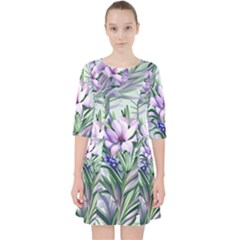 Beautiful Rosemary Floral Pattern Quarter Sleeve Pocket Dress