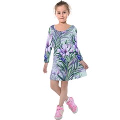 Beautiful Rosemary Floral Pattern Kids  Long Sleeve Velvet Dress