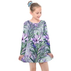 Beautiful Rosemary Floral Pattern Kids  Long Sleeve Dress by Ravend
