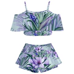 Beautiful Rosemary Floral Pattern Kids  Off Shoulder Skirt Bikini by Ravend