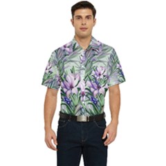 Beautiful Rosemary Floral Pattern Men s Short Sleeve Pocket Shirt  by Ravend