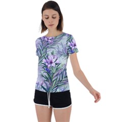 Beautiful Rosemary Floral Pattern Back Circle Cutout Sports Tee by Ravend