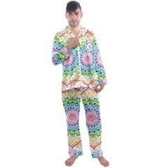 Mandala Pattern Rainbow Pride Men s Long Sleeve Satin Pajamas Set