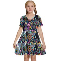 Flower Flowers Flora Floral Nature Watercolor Art Texture Kids  Short Sleeve Tiered Mini Dress