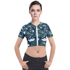 Tree Leaf Green Forest Wood Natural Nature Short Sleeve Cropped Jacket by Ravend