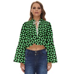 Mazipoodles Green Donuts Polka Dot Boho Long Bell Sleeve Top by Mazipoodles