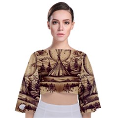 Nation Indian Native Indigenous Tie Back Butterfly Sleeve Chiffon Top