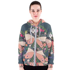 Bug Nature Flower Dragonfly Women s Zipper Hoodie by Ravend