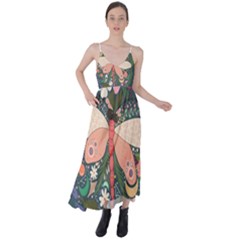 Bug Nature Flower Dragonfly Tie Back Maxi Dress