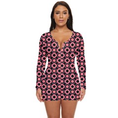 Mazipoodles Red Donuts Polka Dot  Long Sleeve Boyleg Swimsuit by Mazipoodles