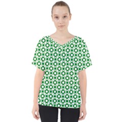 Mazipoodles Green White Donuts Polka Dot  V-neck Dolman Drape Top by Mazipoodles