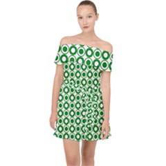 Mazipoodles Green White Donuts Polka Dot  Off Shoulder Chiffon Dress by Mazipoodles