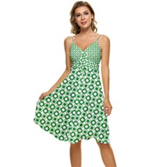 Mazipoodles Green White Donuts Polka Dot  Sleeveless Tie Front Chiffon Dress by Mazipoodles