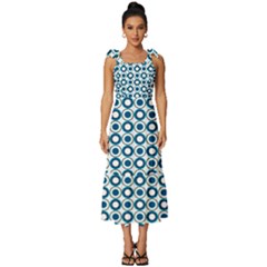 Mazipoodles Dusty Duck Egg Blue White Donuts Polka Dot Tie-strap Tiered Midi Chiffon Dress by Mazipoodles